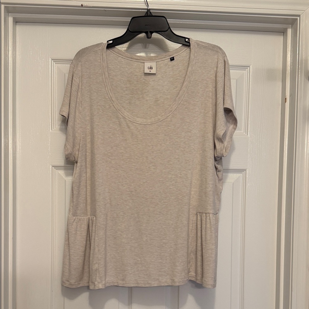 CAbi Tan Short Sleeve Peplum Women's Top